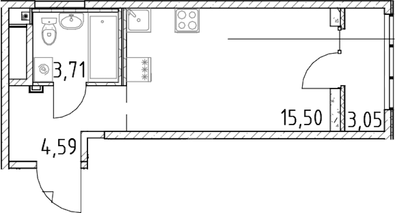 Квартира студия 23.8 м², 15/23 эт., ЖК «Город Первых»